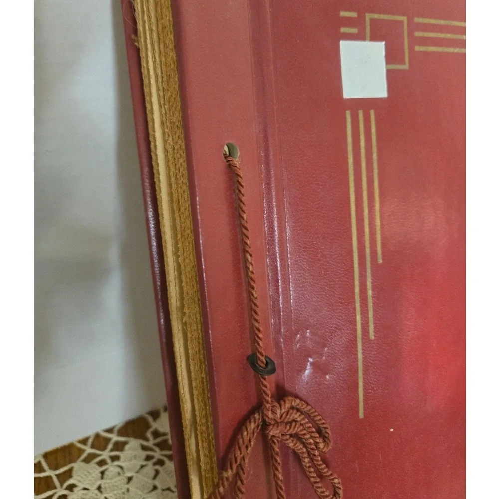 Unbranded Scrapbook‎ Red Vintage Art Deco Gold Foil Cord Bound Blank Pages